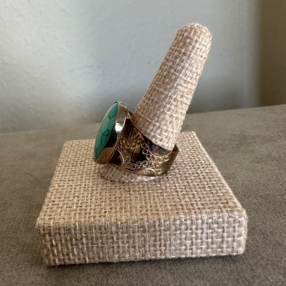 Honeycomb design turquoise ring in sterling silver by Jay King - Picture 2 of 14